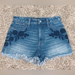 Abercrombie & Fitch Blue Denim Shorts with Floral Embroidery